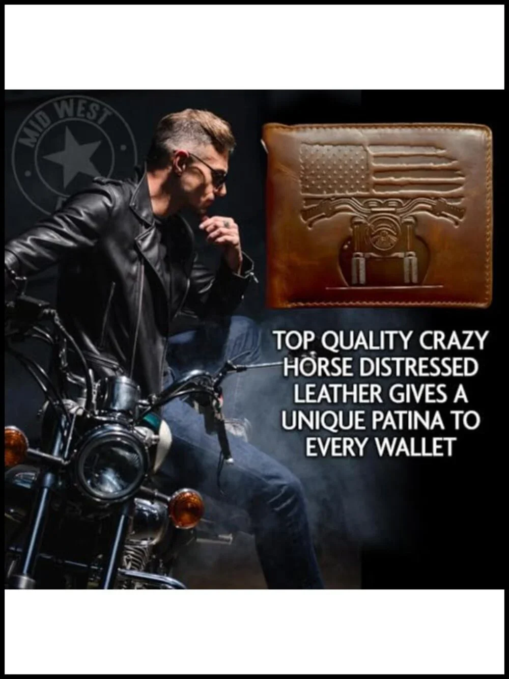 Biker Bifold Wallet with Chain, Full-Grain Leather, RFID Protected, 10 Card